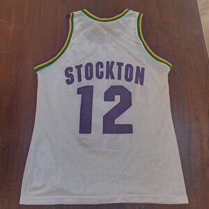 Champion John Stockton Utah Jazz NBA Basketball Jersey Adult Medium 40 White